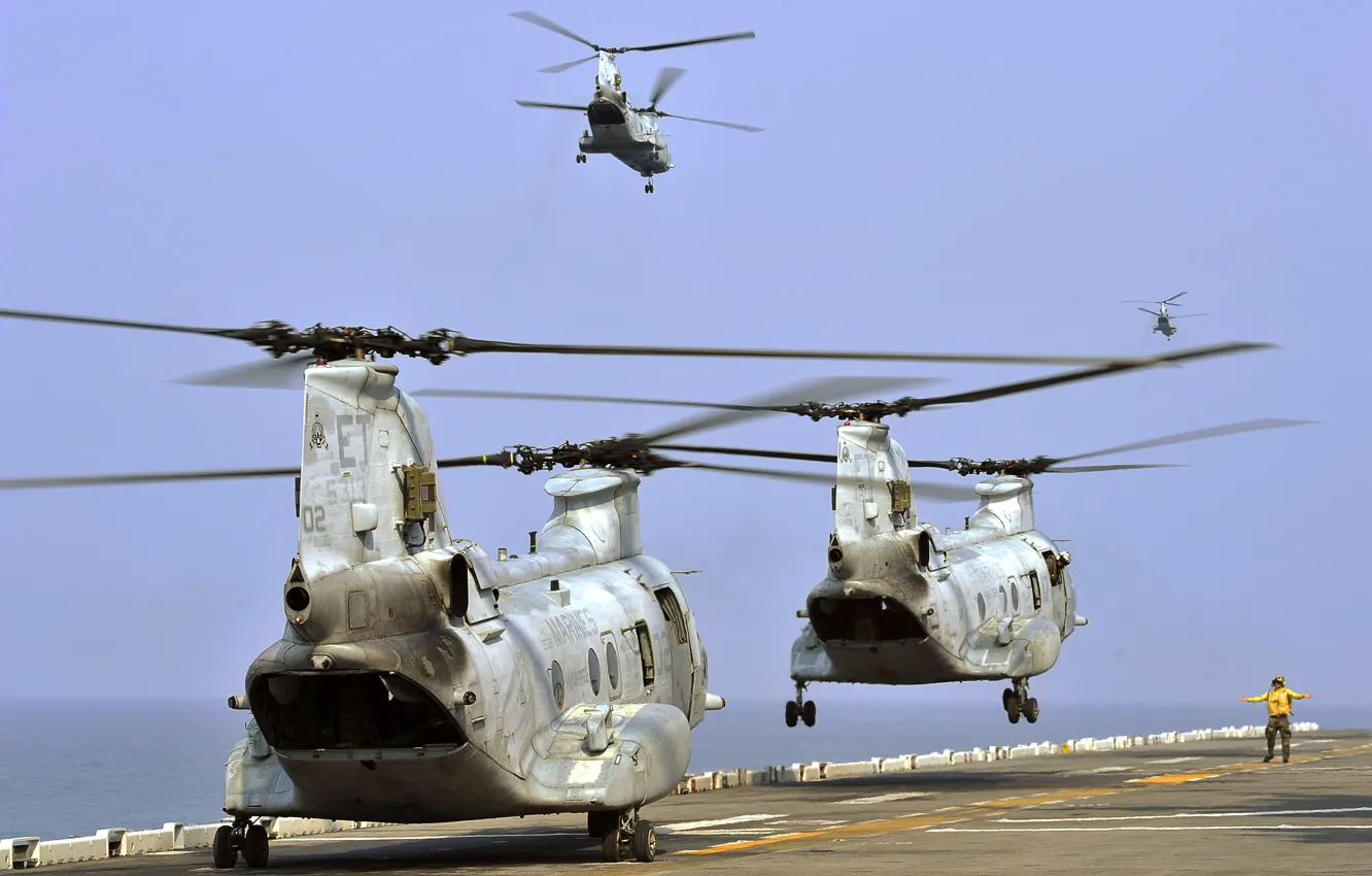 Photo wallpaper helicopter, the rise, US Marine Corps, CH-46E Sea Knight