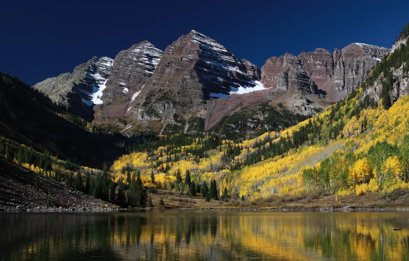 Photo wallpaper autumn, trees, mountains, nature, lake, rocks, Colorado