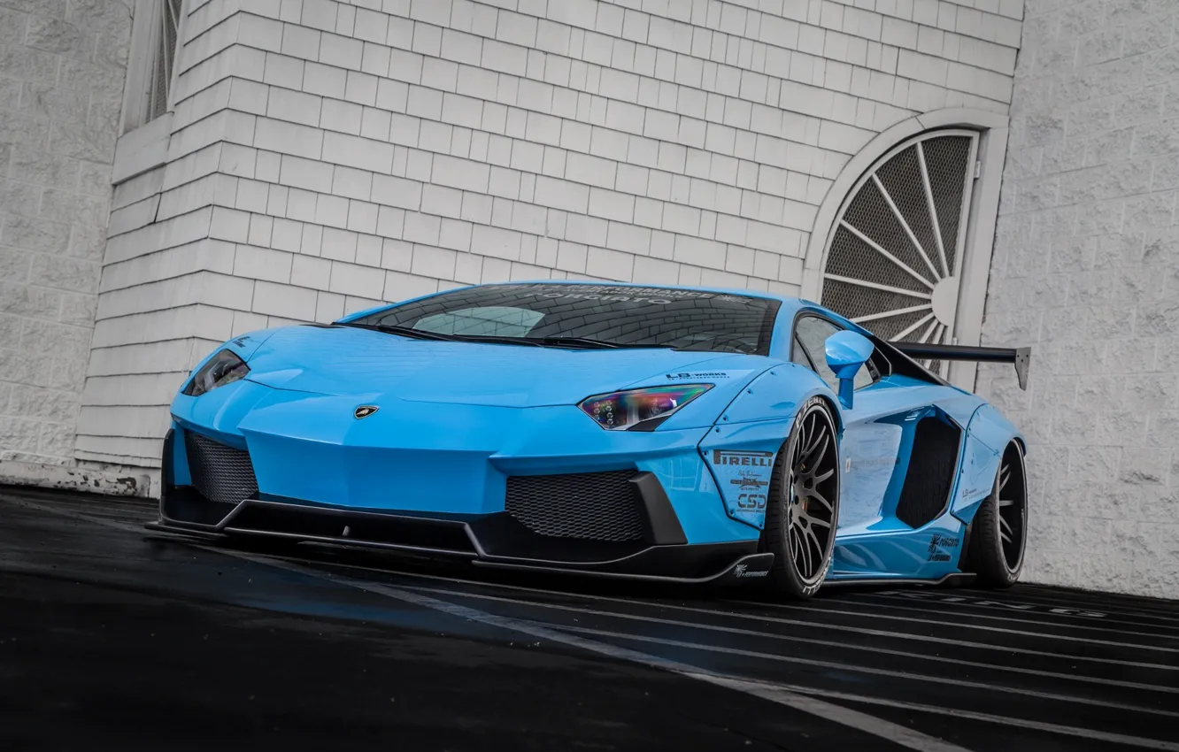 Photo wallpaper Lamborghini, Blue, Body, Front, LP700-4, Aventador, Supercar, Liberty