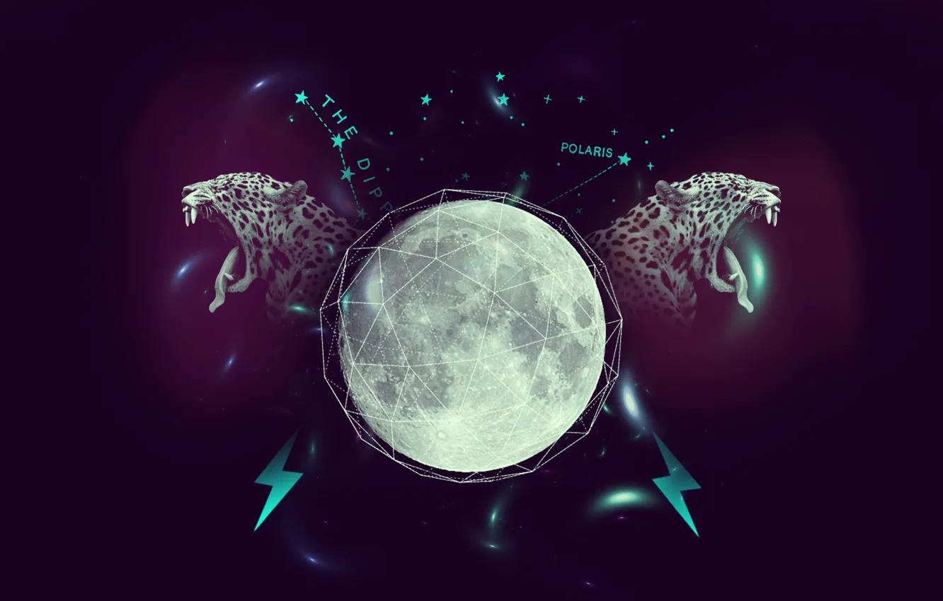 Photo wallpaper purple, stars, line, the moon, lightning, leopard