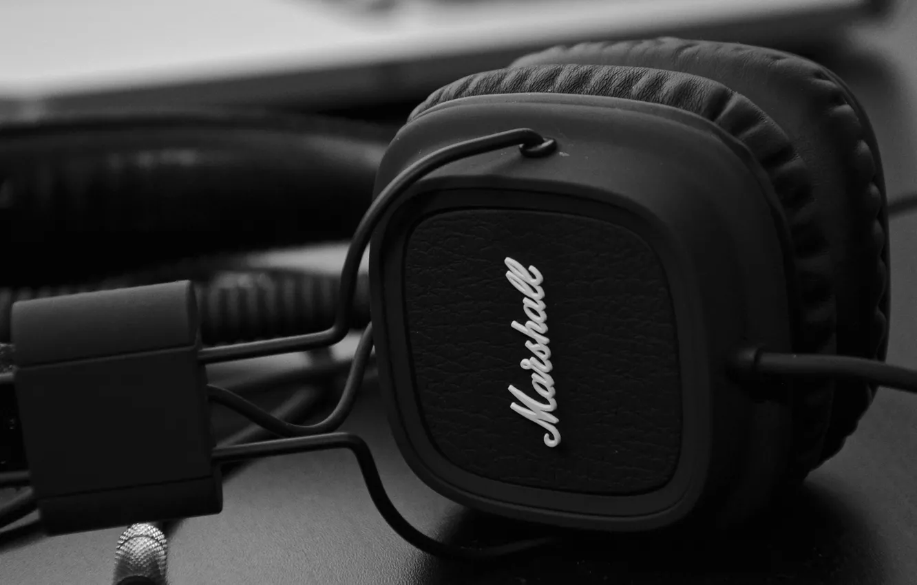 Photo wallpaper headphones, marshall, black and white, b/w, on-ear