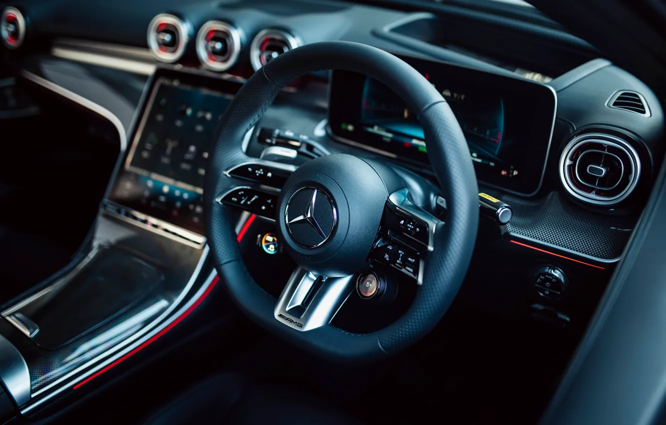 Photo wallpaper Mercedes-Benz, Mercedes, logo, AMG, C-Class, C-Class, Steering Wheel, Mercedes-AMG C 63 S E Performance