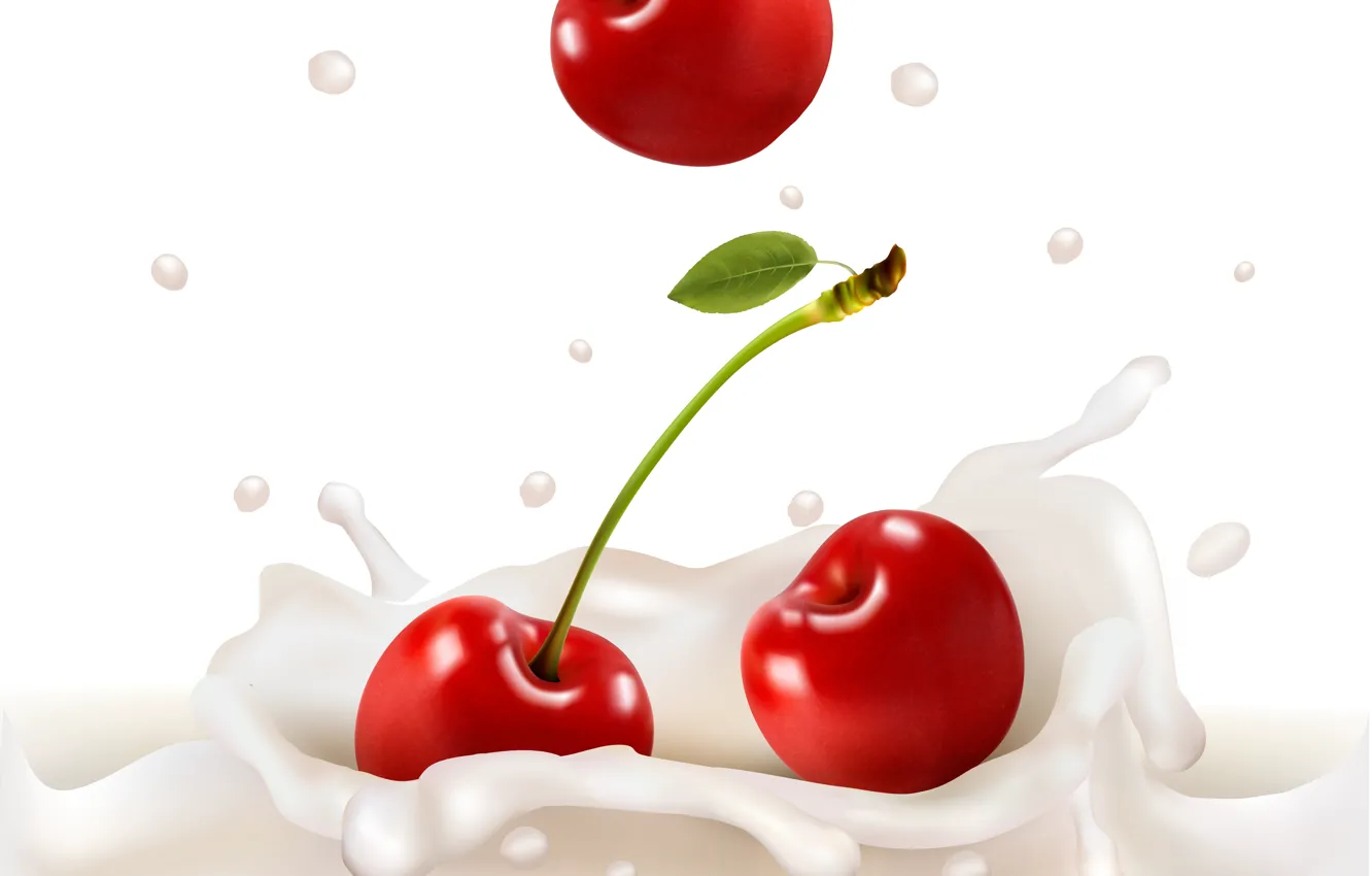 Photo wallpaper squirt, cherry, milk