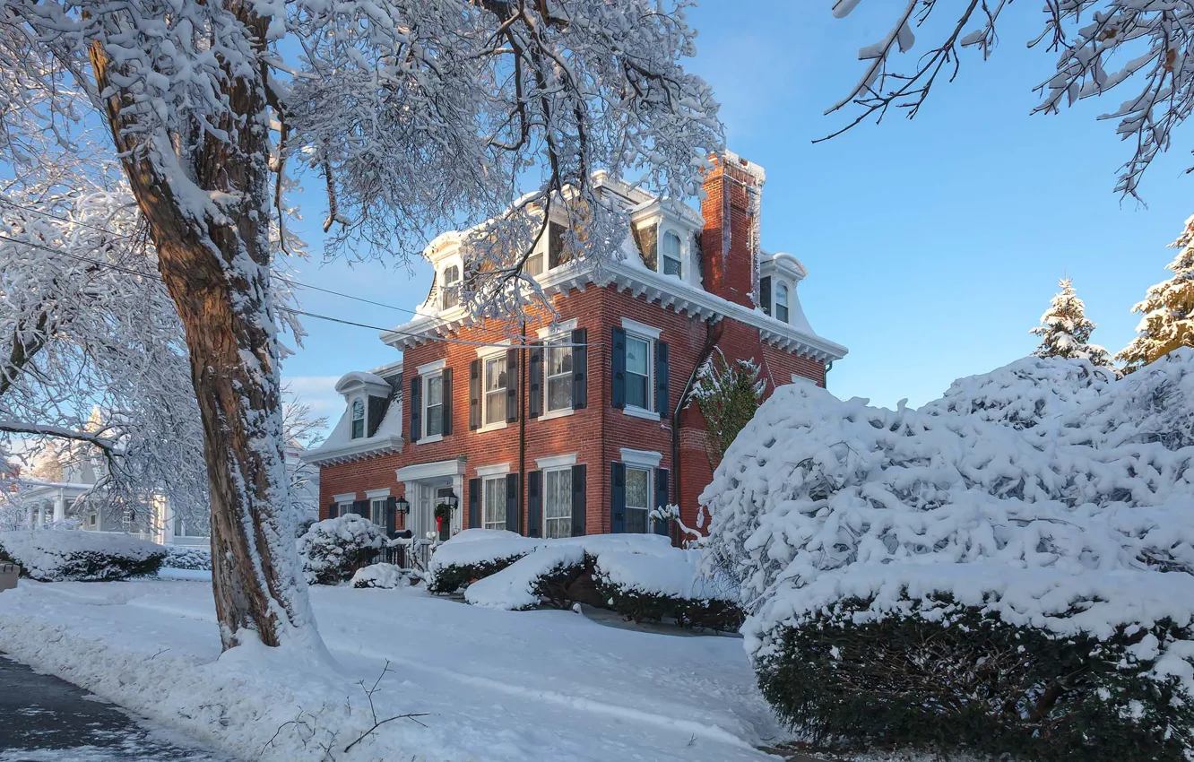 Photo wallpaper winter, snow, nature, house, photo, mansion, New Jersey, Antonina Janowska