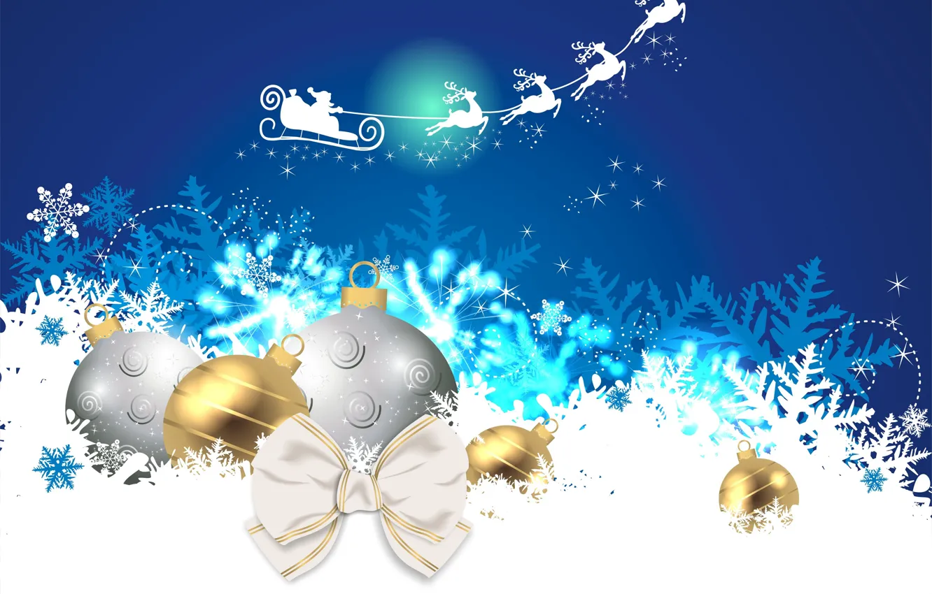 Photo wallpaper snowflakes, toys, new year, sleigh, deer