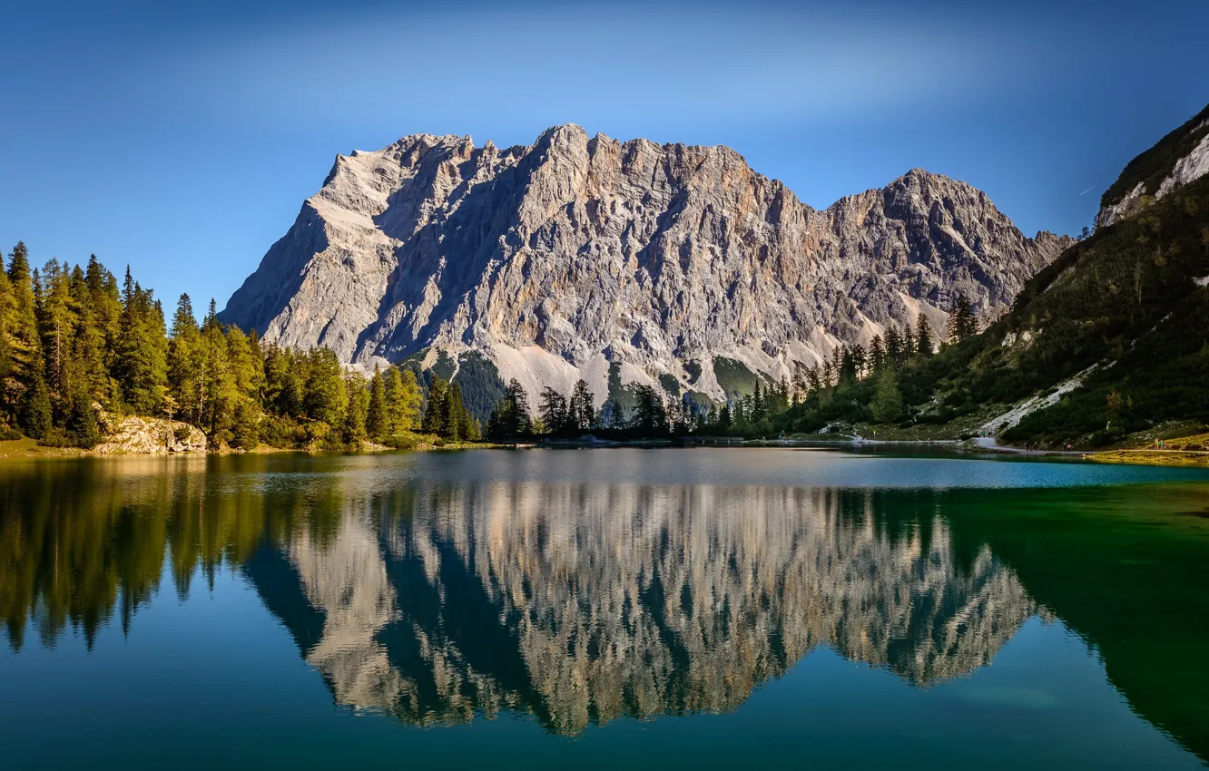 Photo wallpaper mountains, lake, reflection, Austria