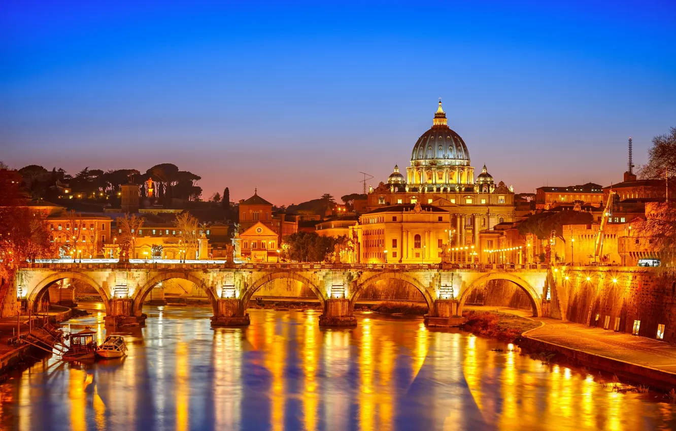 Photo wallpaper night, bridge, the city, the building, Rome