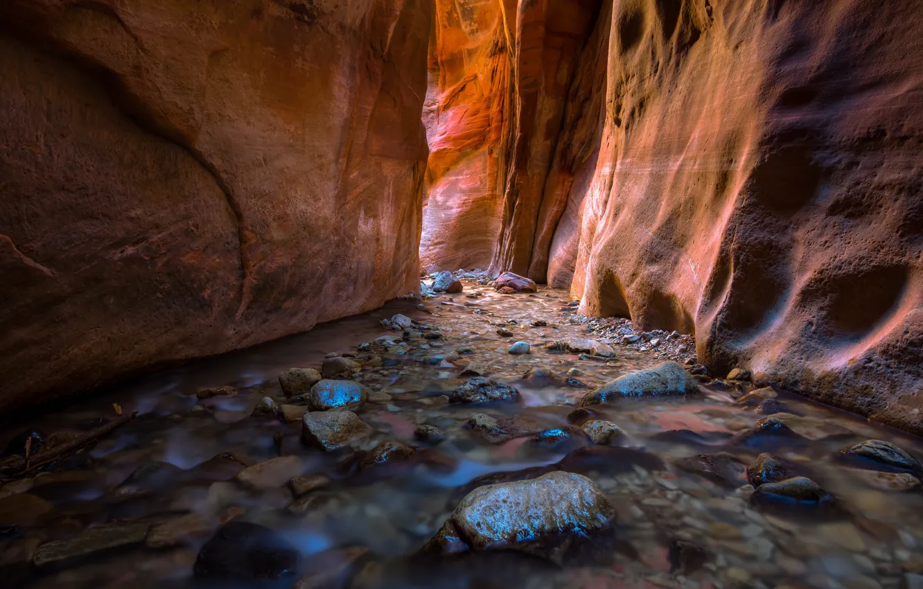 Photo wallpaper light, stream, canyon, Utah, USA