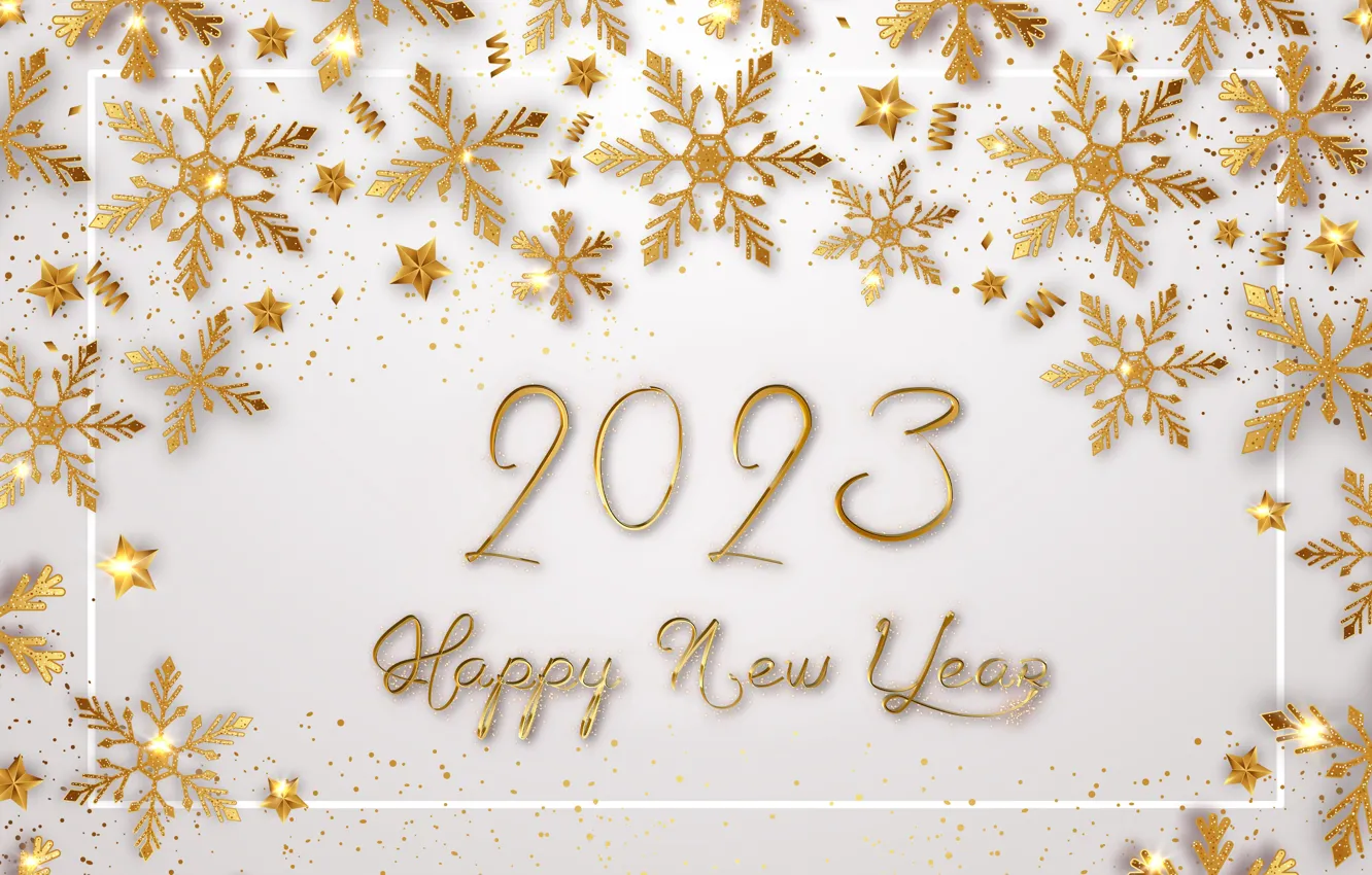 Photo wallpaper snowflakes, gold, new year, figures, golden, New Year, snowflakes, Happy