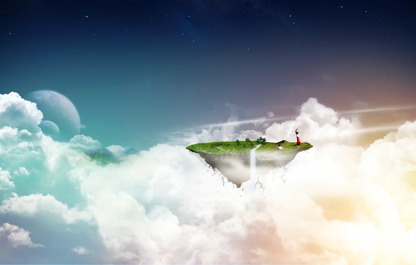 Photo wallpaper clouds, lighthouse, island, 151