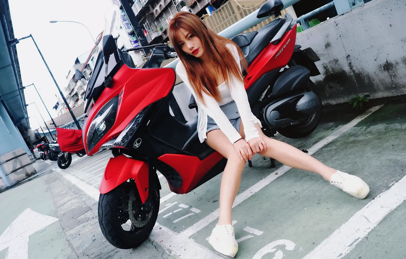 Photo wallpaper look, Asian, scooter