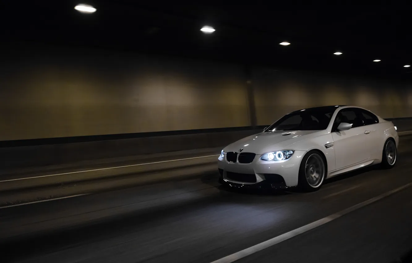 Photo wallpaper white, light, BMW, speed, BMW, white, tunnel, e92