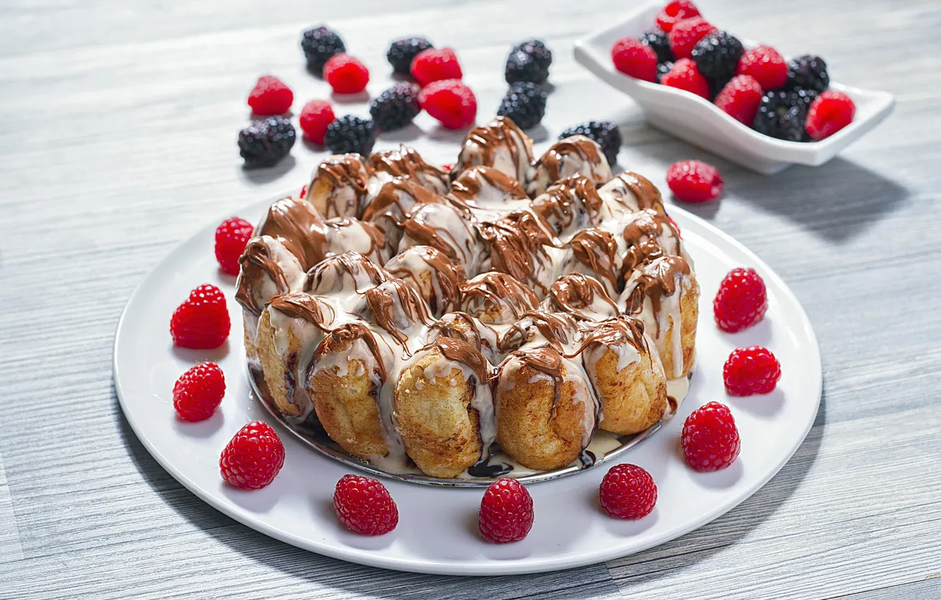 Photo wallpaper berries, cake, dessert, eclairs