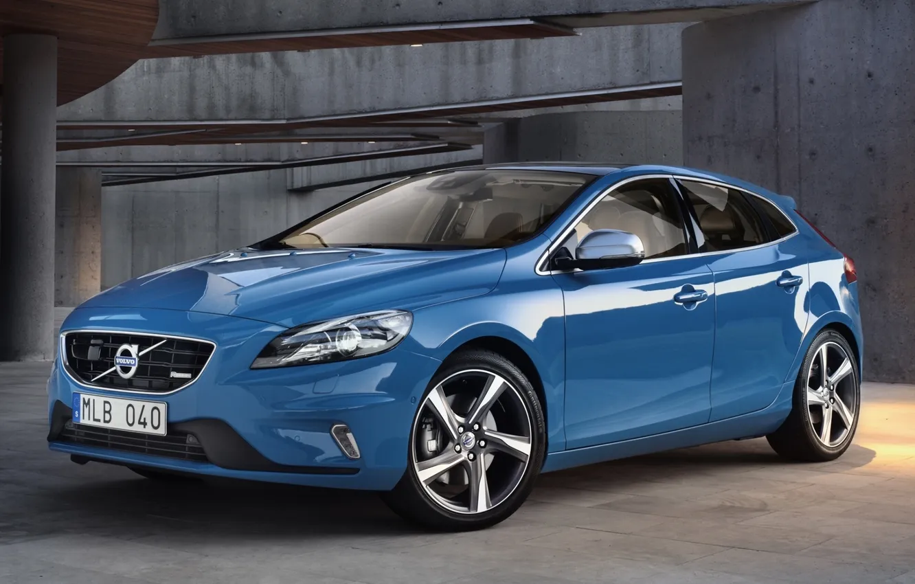 Photo wallpaper blue, background, Volvo, Volvo, the front, hatchback, V40, R-Design