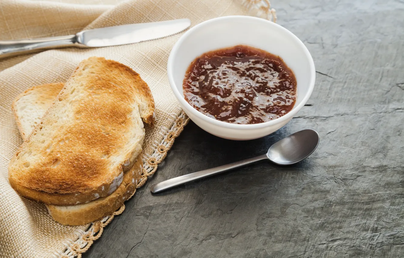 Photo wallpaper food, Breakfast, jam, sandwiches