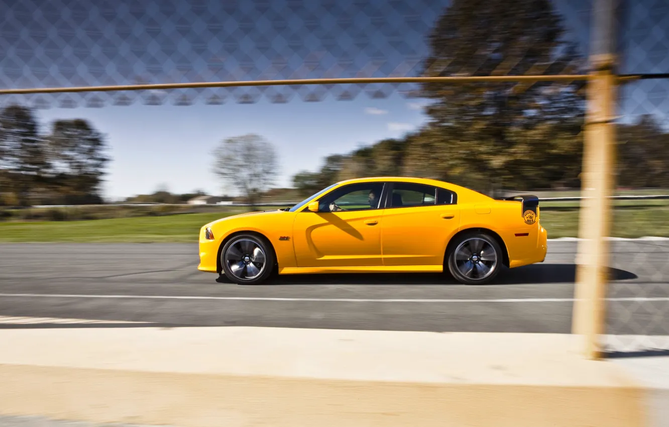 Photo wallpaper Auto, Yellow, Dodge, Sedan, Dodge, SRT8, Charger, Super Bee