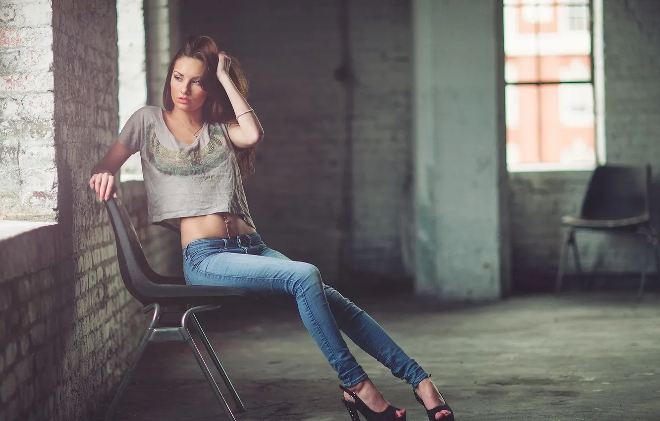 Photo wallpaper girl, model, jeans, cute, t-shirt