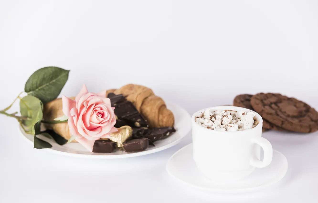 Photo wallpaper rose, Love, cookies, candy, Coffee, hot chocolate, Valentine