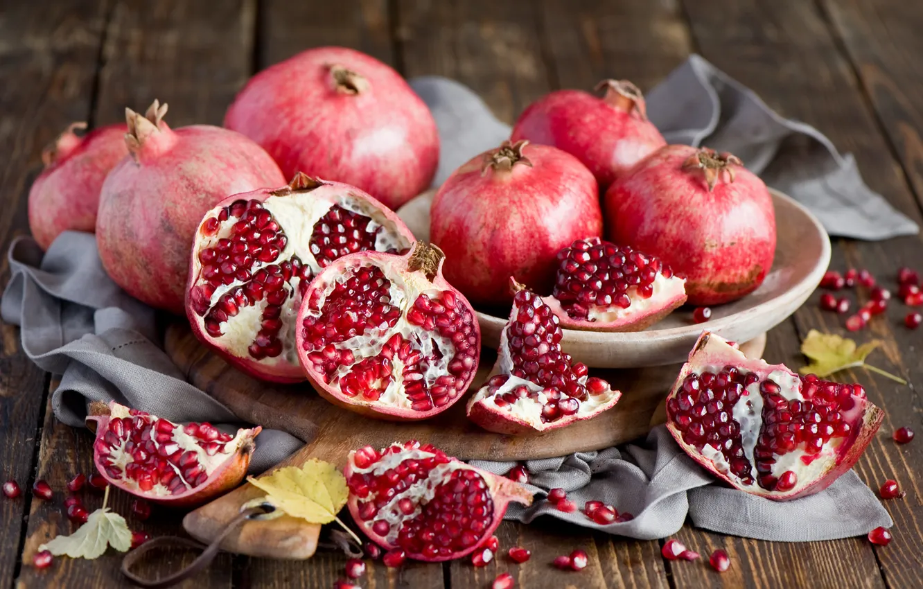 Photo wallpaper autumn, leaves, grain, yellow, plate, red, Board, fruit