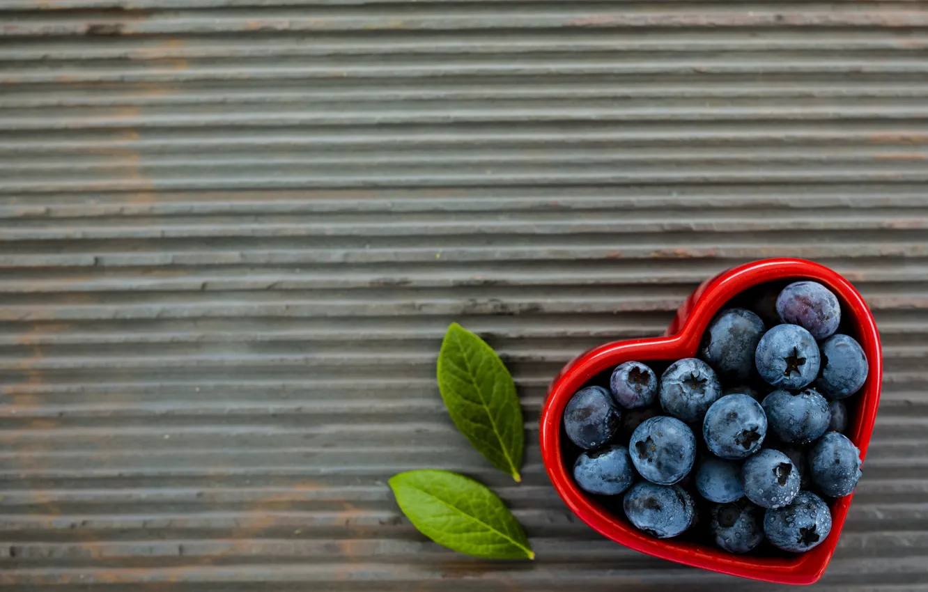 Photo wallpaper berries, heart, blueberries, bowl