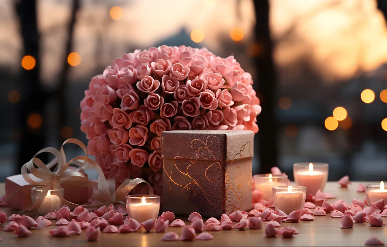 Photo wallpaper love, flowers, gift, romance, roses, love, Valentine's day, pink