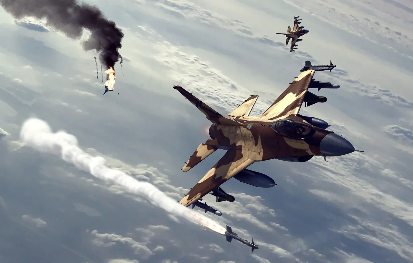 Photo wallpaper the sky, lights, smoke, rocket, the plane, downed