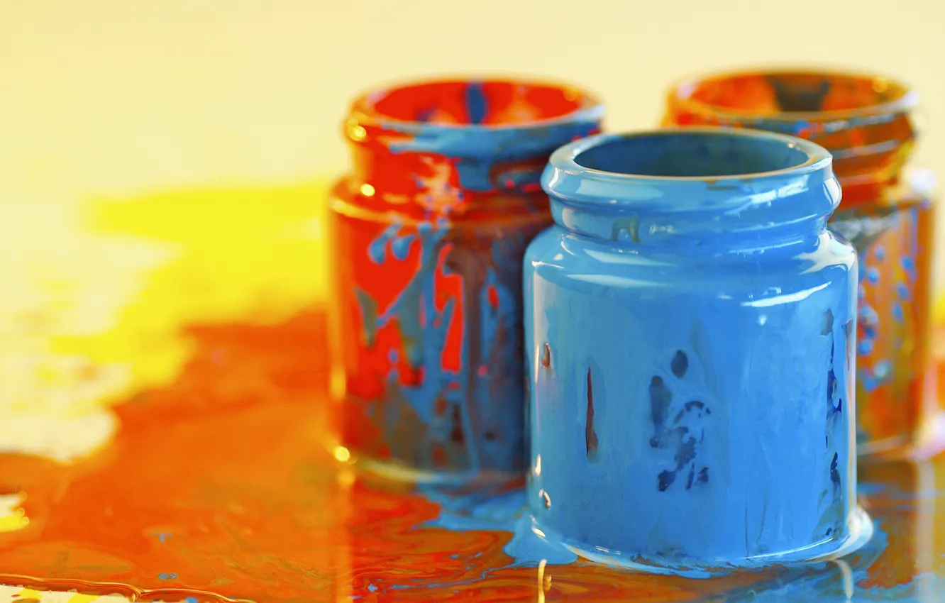 Photo wallpaper orange, blue, paint, color, divorce, jars, bright, creativity