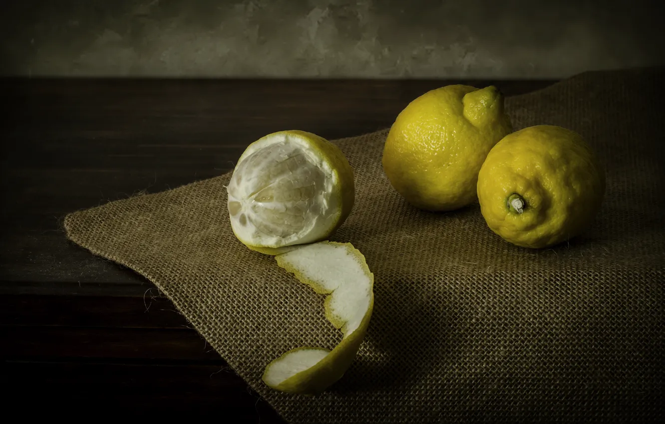 Photo wallpaper food, treatment, fruit, still life, burlap, lemons, citrus, Wallpaper from lolita777