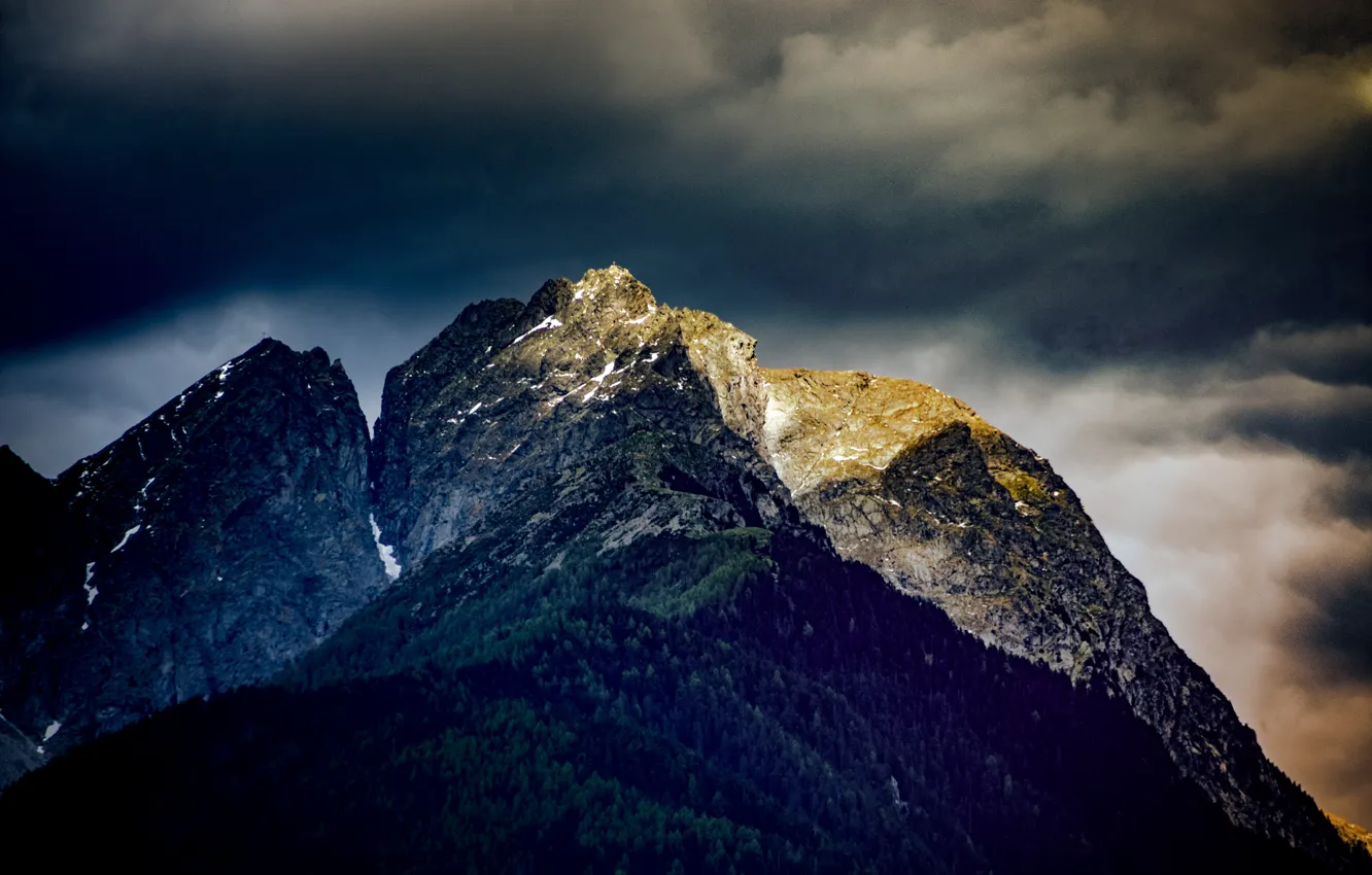 Photo wallpaper the sky, clouds, trees, mountains, clouds, nature, rocks