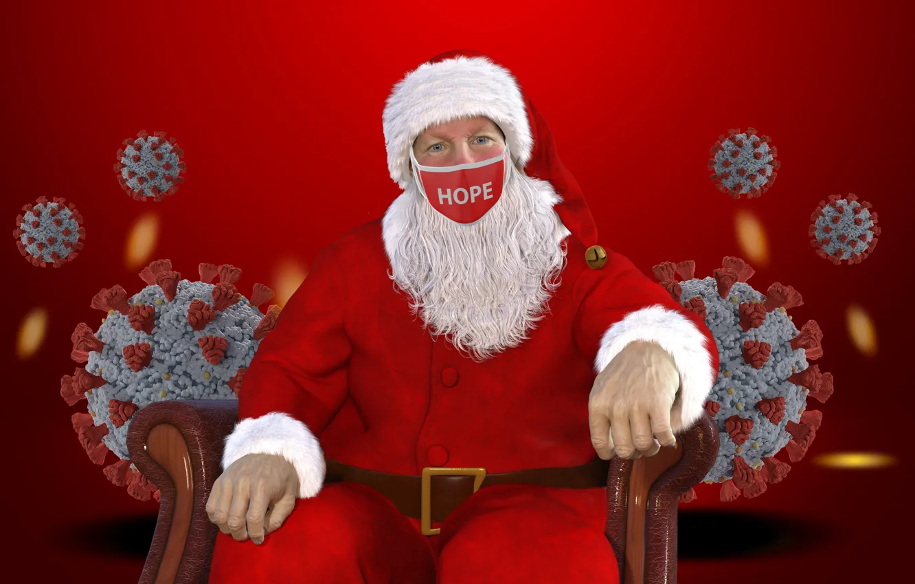 Photo wallpaper new year, mask, Christmas, Santa Claus, pandemic, coronavirus, covid-19, coronavirus