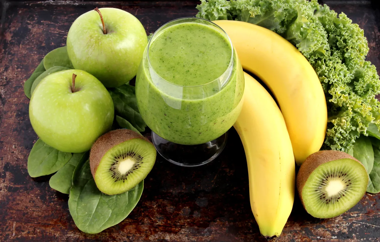 Photo wallpaper apples, kiwi, bananas, smoothies