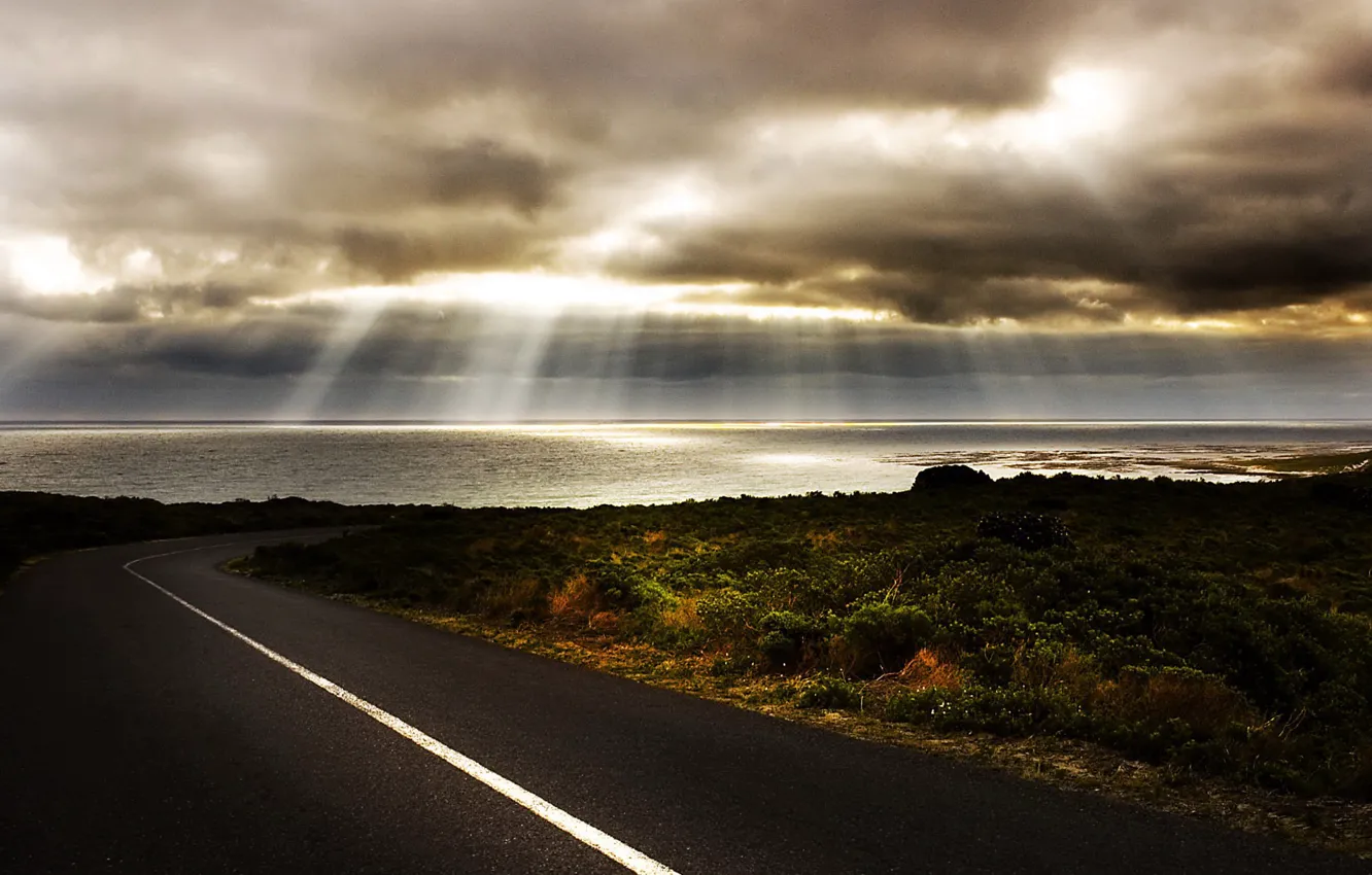Photo wallpaper road, sea, light