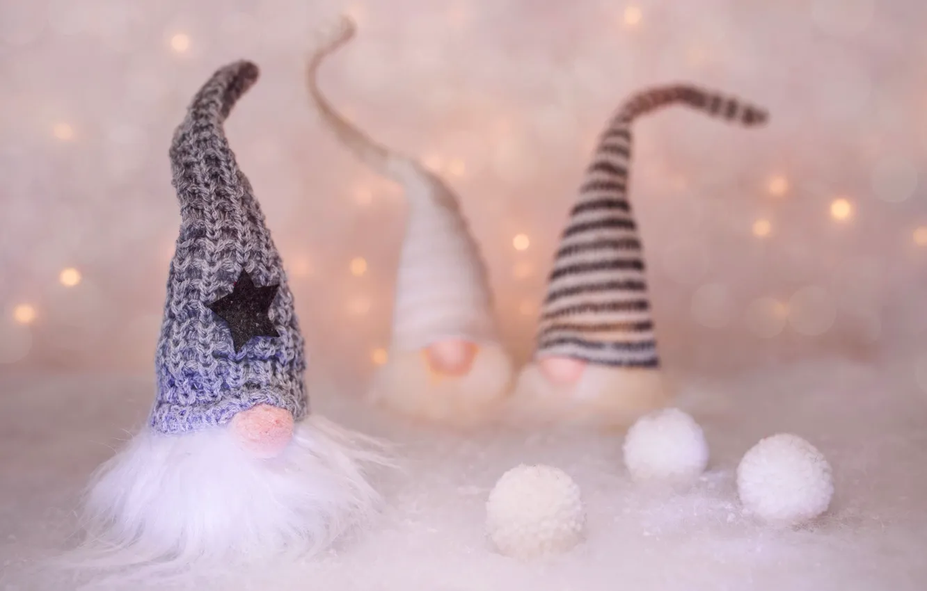 Photo wallpaper cap, doll, winter, Christmas decorations, new year decorations, lights, garland, holiday