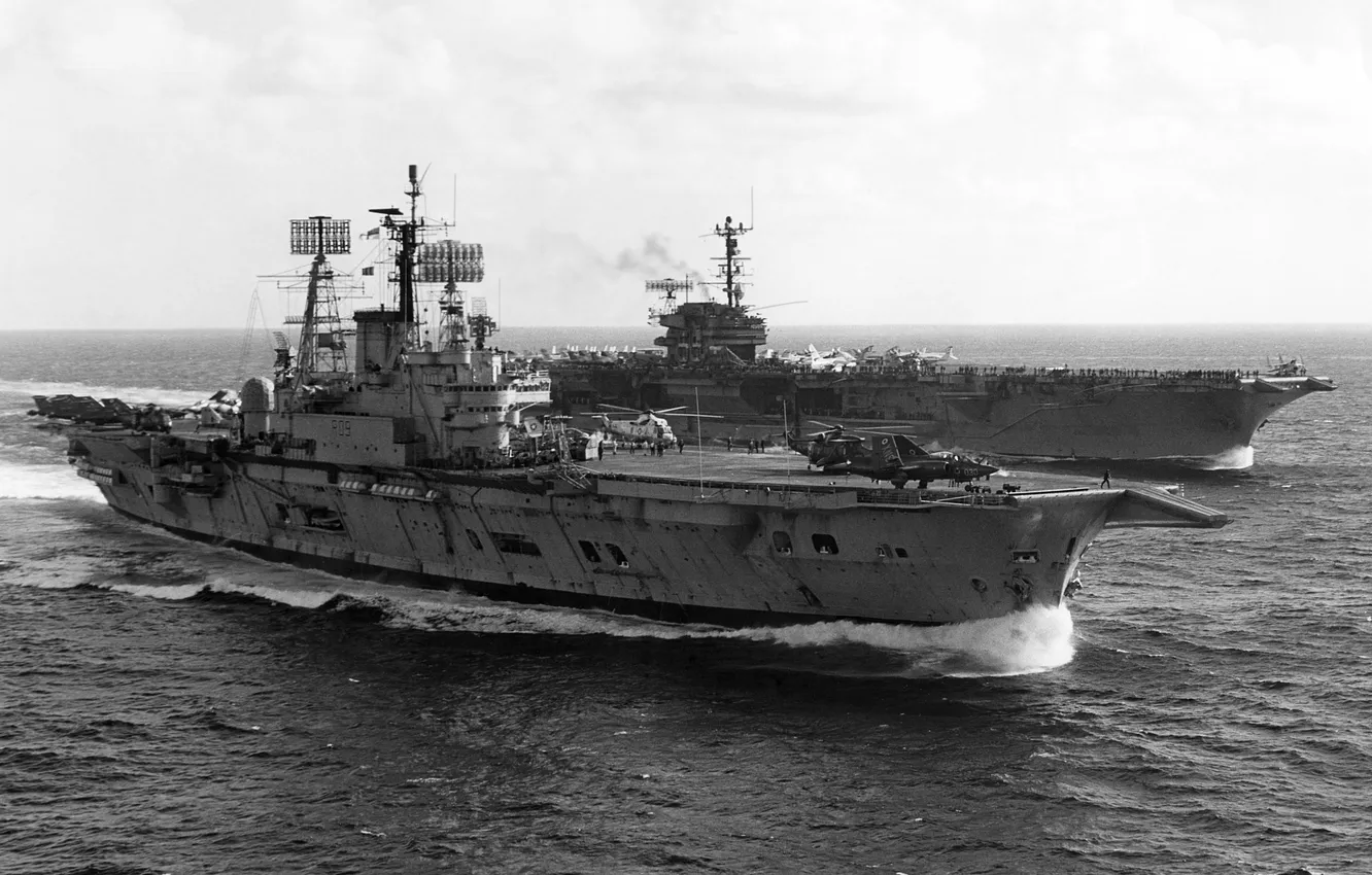 Photo wallpaper the carrier, exercises, 1972, ARK Royal(R09), USS Forrestal(CV59)