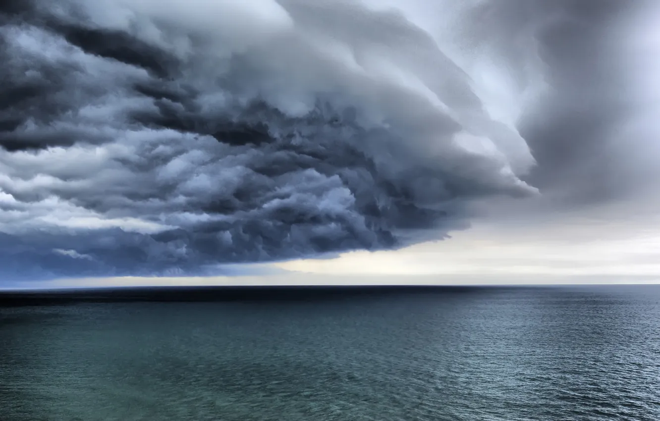 Photo wallpaper sea, clouds, storm, surface, the ocean