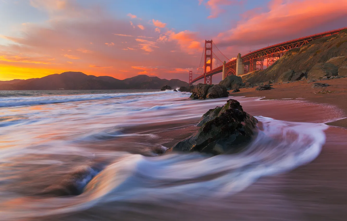 Photo wallpaper the sky, Bay, San Francisco, the Golden Gate bridge