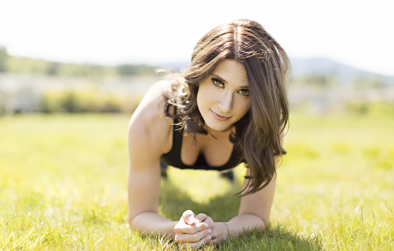 Photo wallpaper woman, look, pose, physical activity outdoors