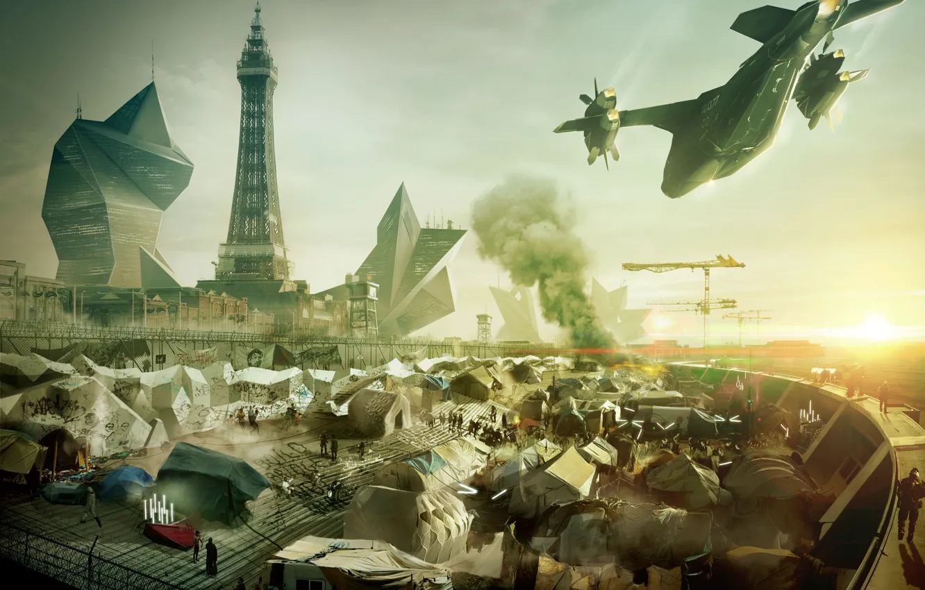 Photo wallpaper the city, Paris, home, Eiffel tower, Square Enix, art, deus ex, Deus Ex: Mankind Divided