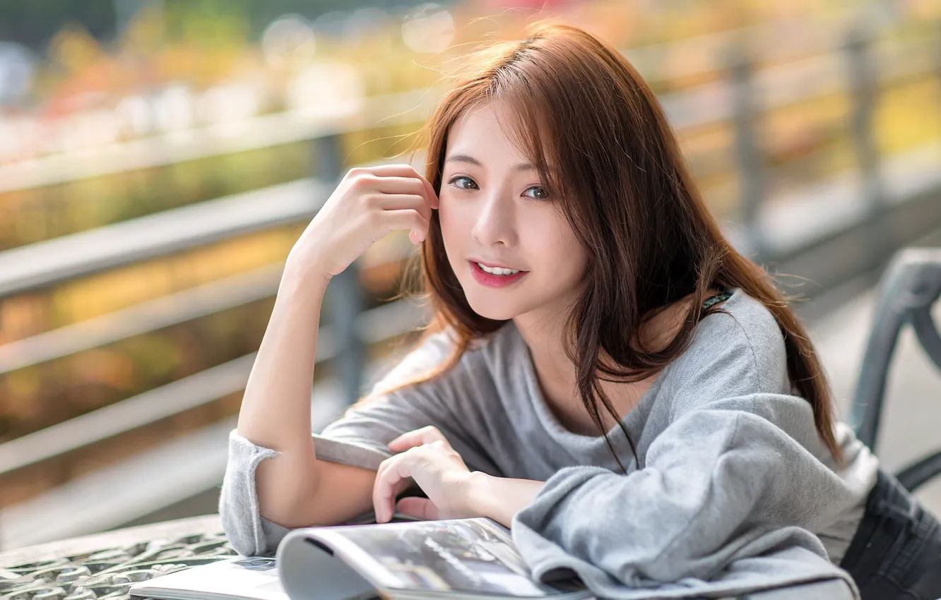 Photo wallpaper look, girl, hair, Asian, journal