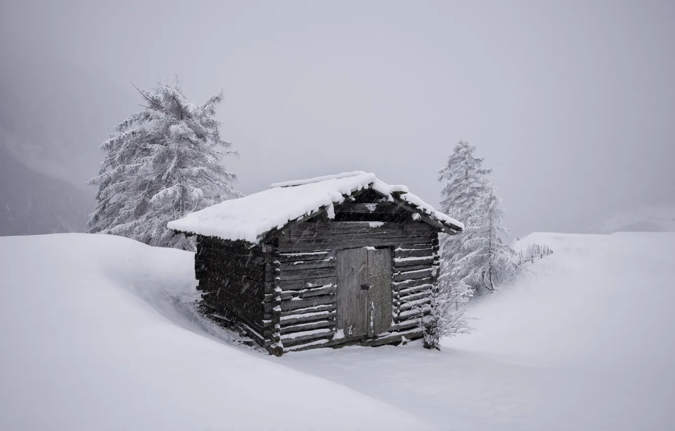 Photo wallpaper winter, snow, house