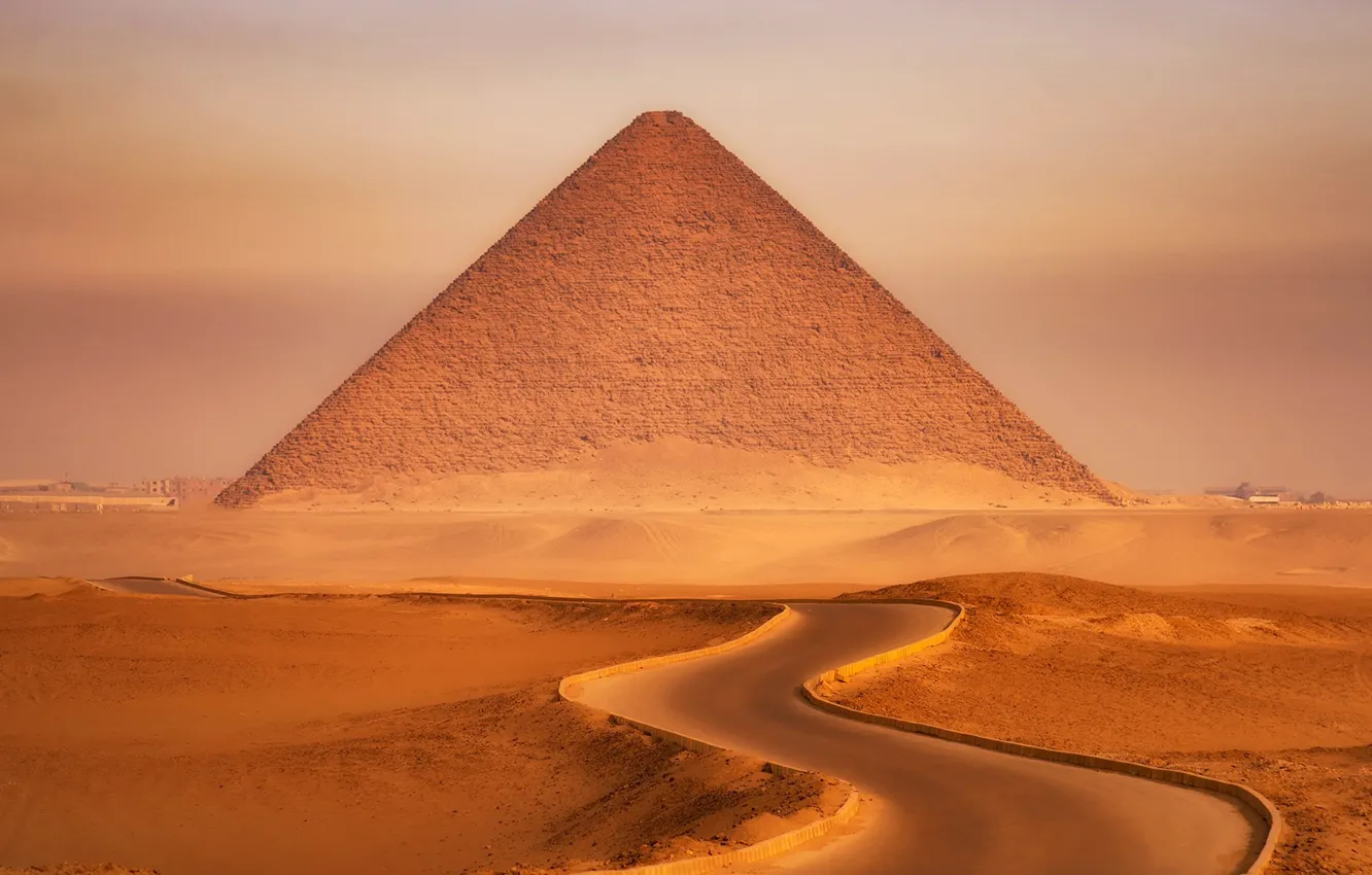 Photo wallpaper road, desert, landscape, Egypt, sand, pyramid, dunes, monument