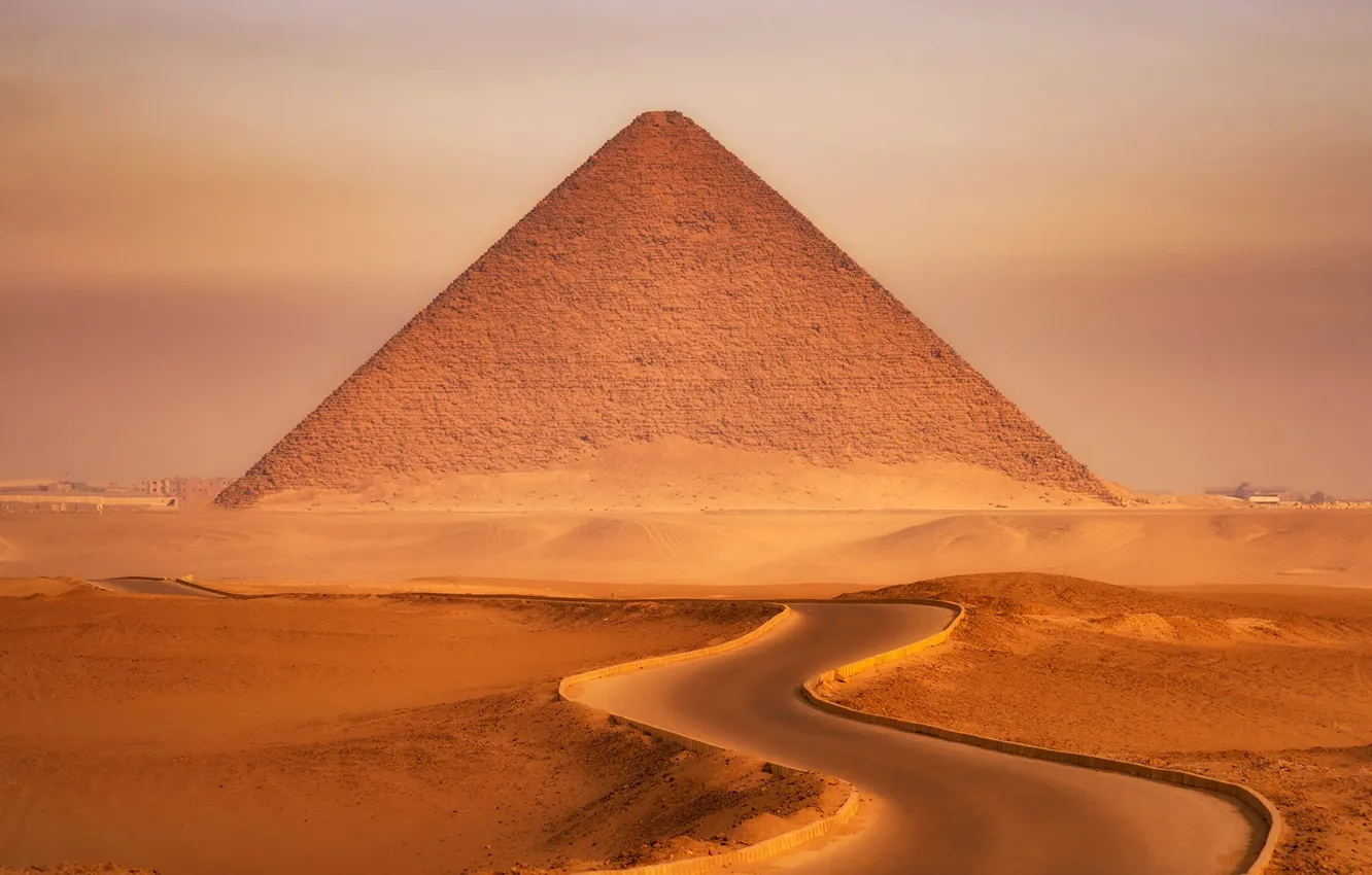 Photo wallpaper road, desert, landscape, Egypt, sand, pyramid, Monument, dunes