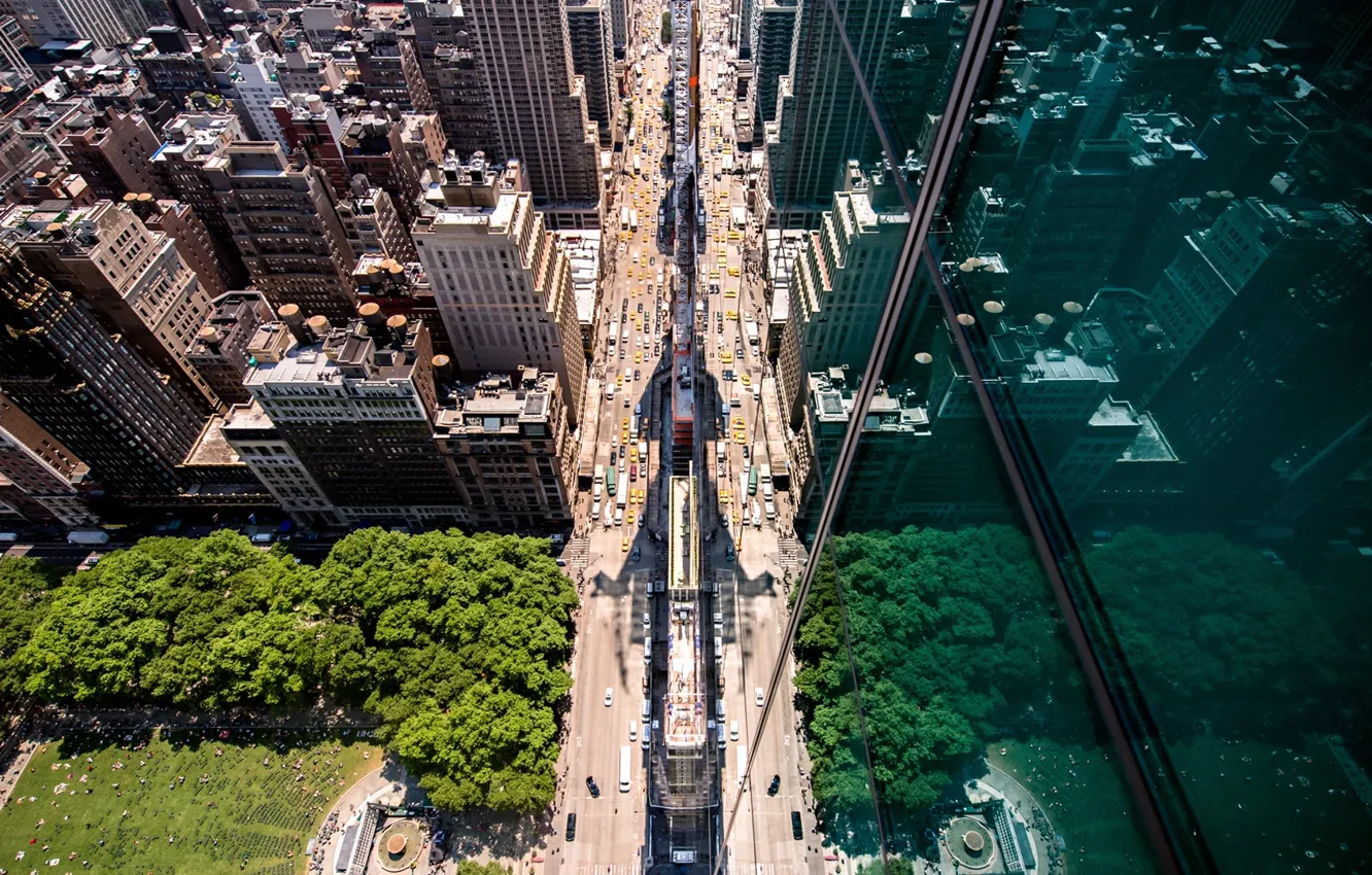 Photo wallpaper the city, reflection, street, USA, the view from the top, New York