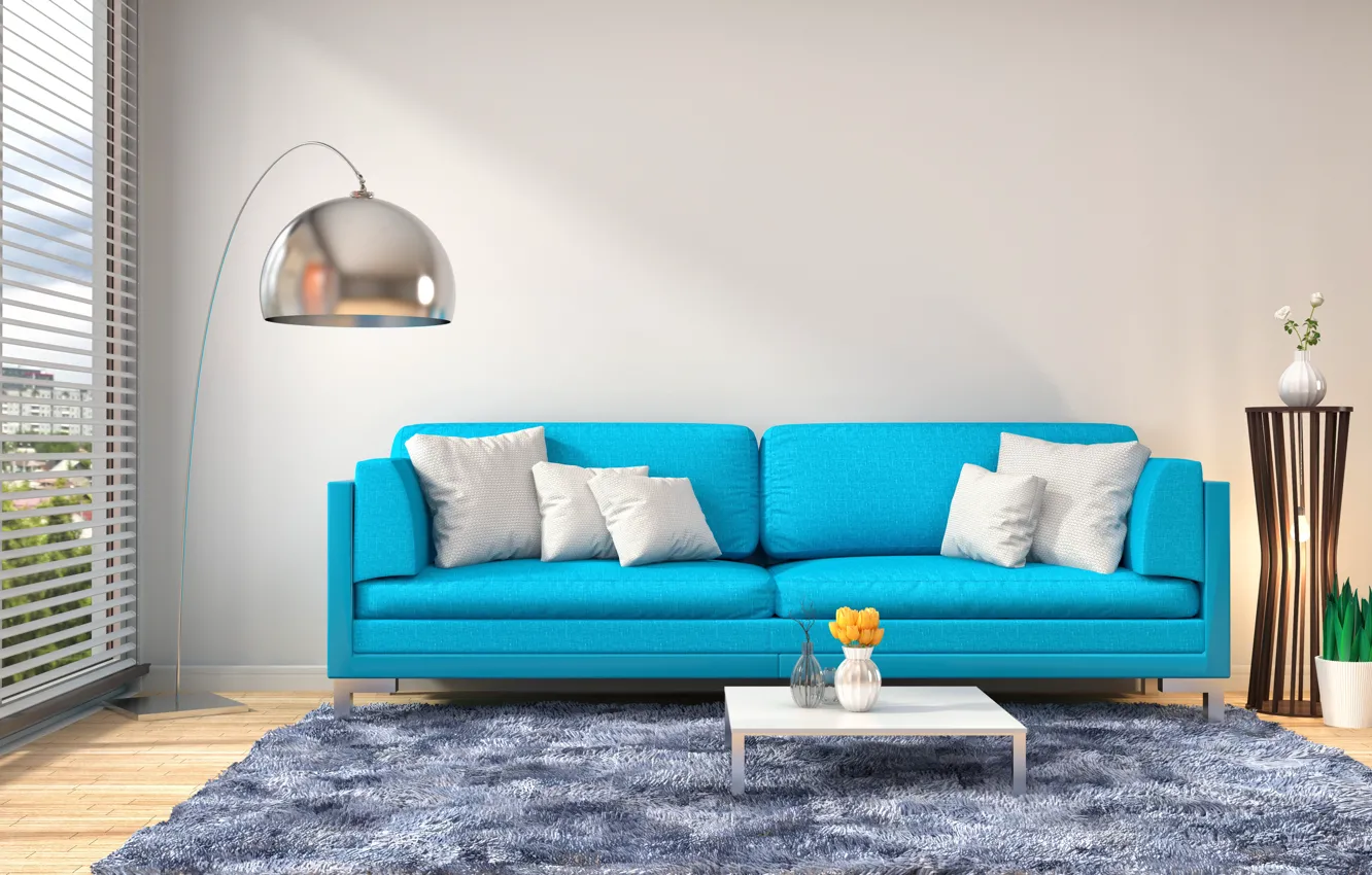 Photo wallpaper sofa, lamp, interior, pillow, table
