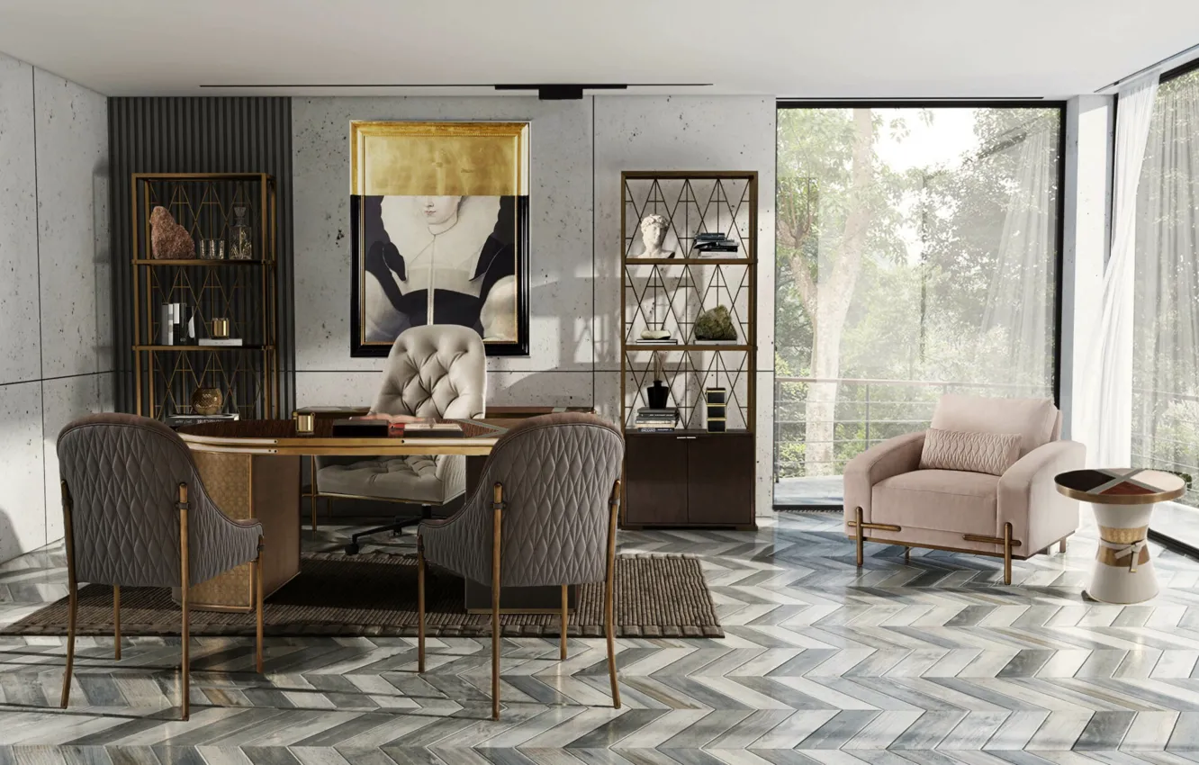 Wallpaper design, style, interior, bright room, office, home office for ...