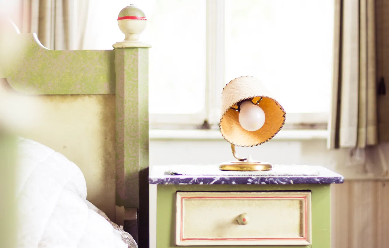 Photo wallpaper window, bed, bedroom, sunlight, lampshade, Nightstand
