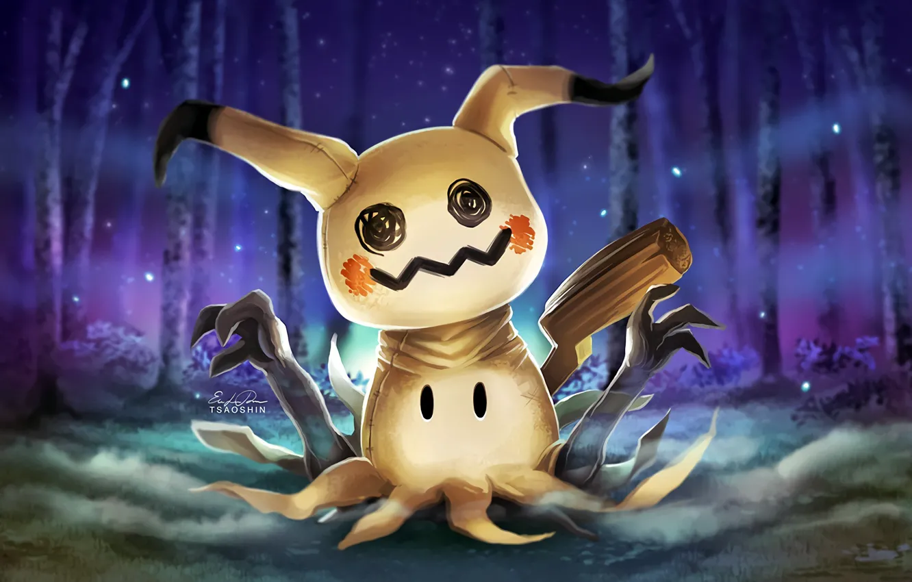 Photo wallpaper Halloween, game, forest, rabbit, pokemon, Mimikyu, Pokémon Sun & Moon, Pokémon