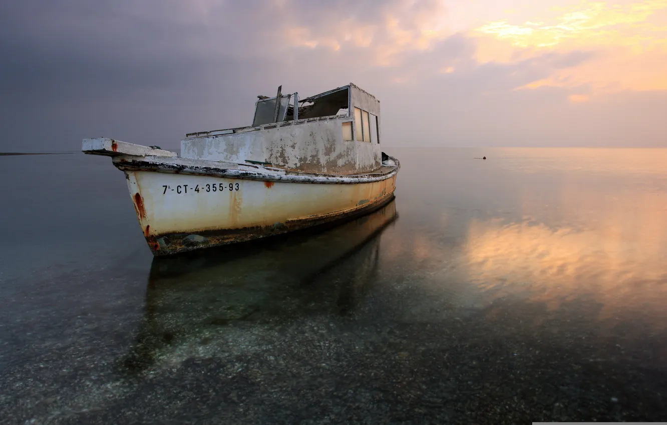 Photo wallpaper landscape, lake, boat