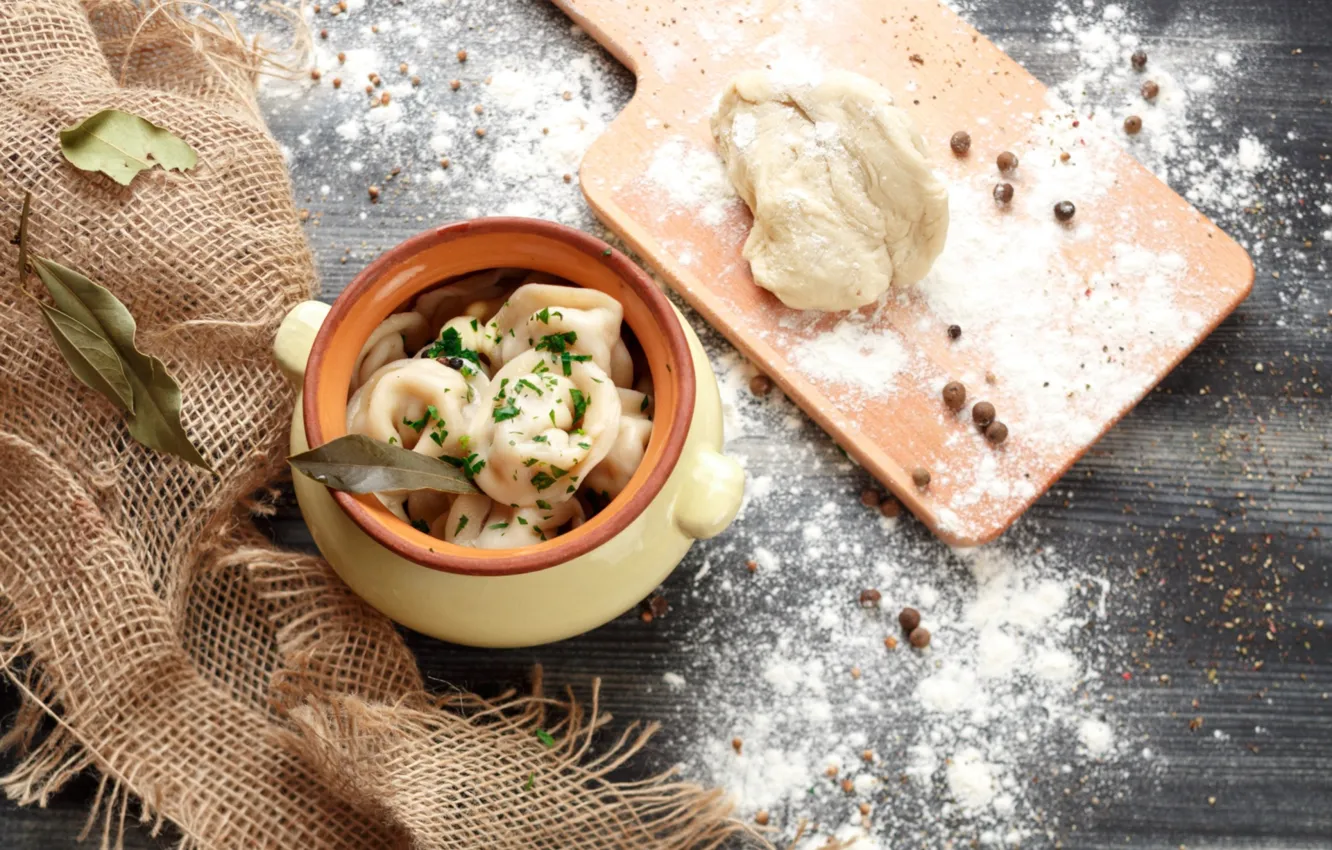 Photo wallpaper pot, spices, dumplings