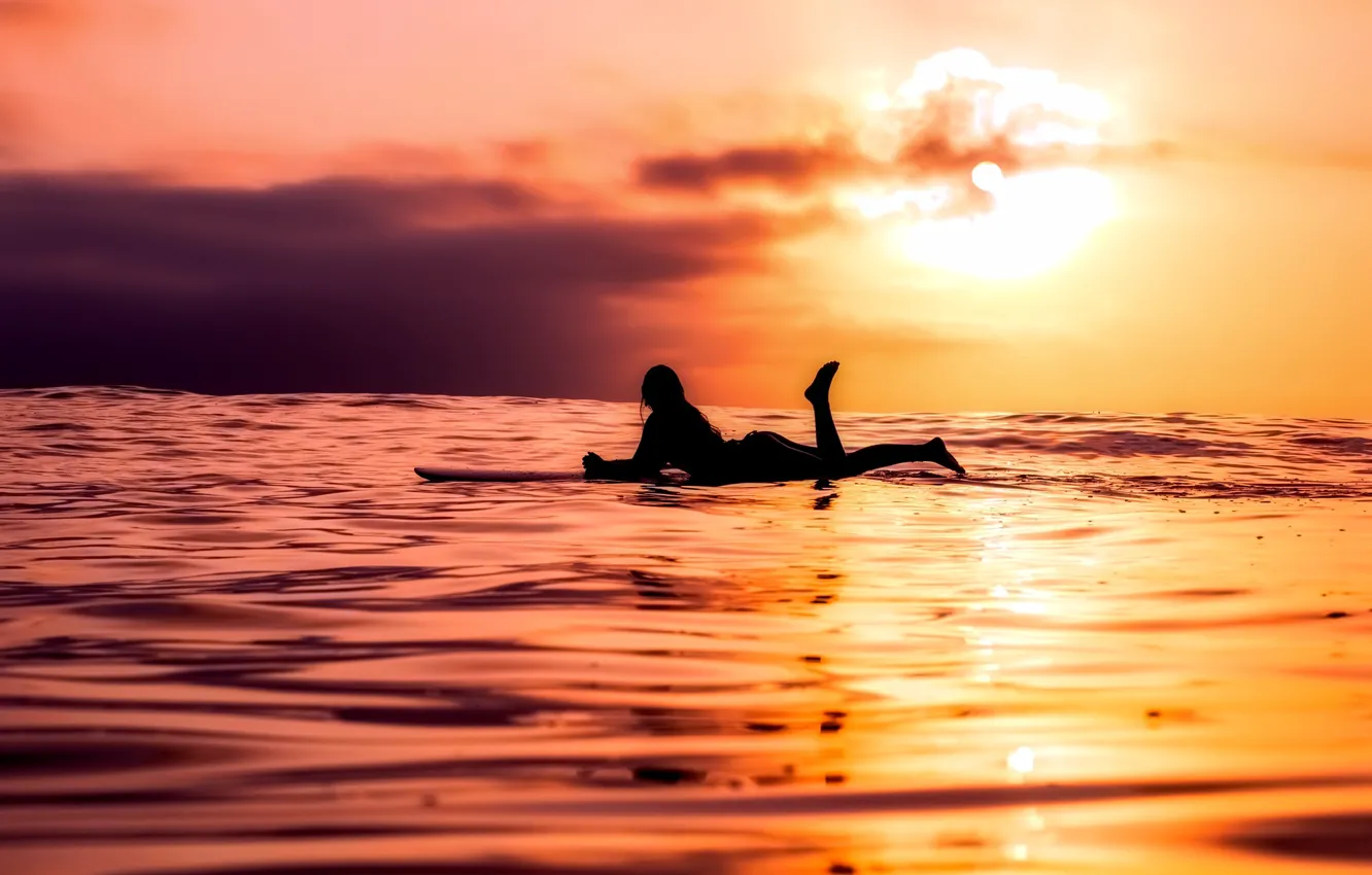 Photo wallpaper SEA, WATER, The OCEAN, The SKY, CLOUDS, RUFFLE, SURFACE, SUNSET